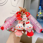 PVC Flower Bunny Keychain Cute Rabbit Charm with Nice Day Strap
