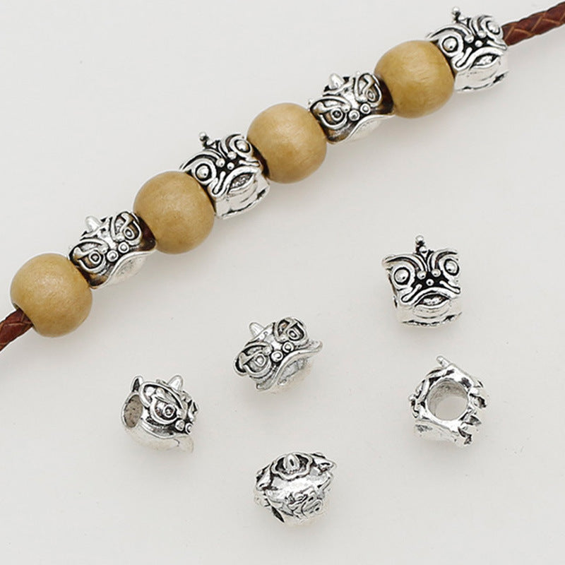 Dancing Lion Metal Beads 10mm Tibetan Large Hole Alloy 20pcs