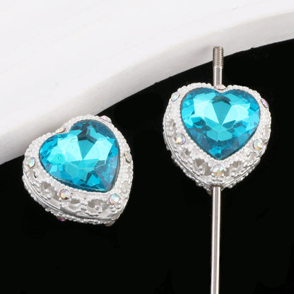 Double-Sided Heart Rhinestone Beads 22mm Alloy Encrusted 10pcs 8