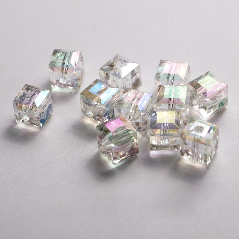 Transparent Faceted Square Acrylic Beads 8mm Plating Pastel Glow 500pcs 10