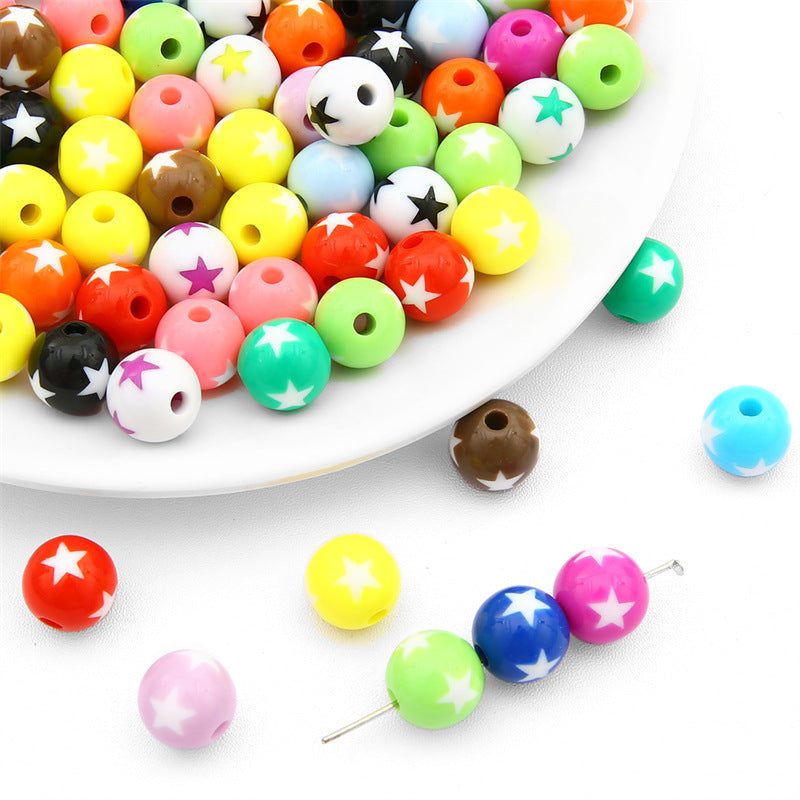 Heart Round Acrylic Beads 12mm Colored Striped Printed 10pcs 9