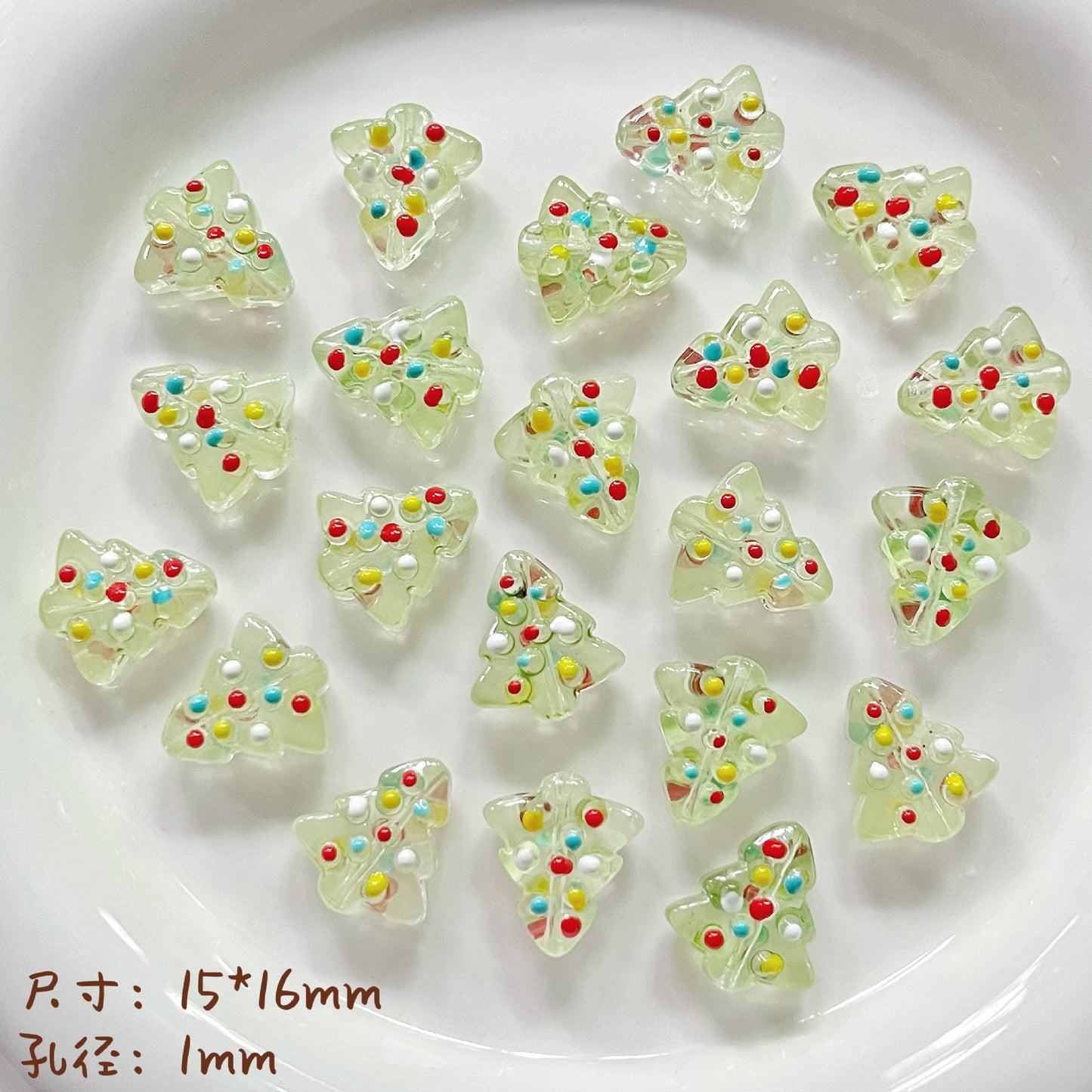 Hand Painted Christmas Tree Enamel Glass Beads 16mm 1pc 8