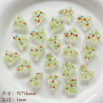 Hand Painted Christmas Tree Enamel Glass Beads 16mm 1pc 8