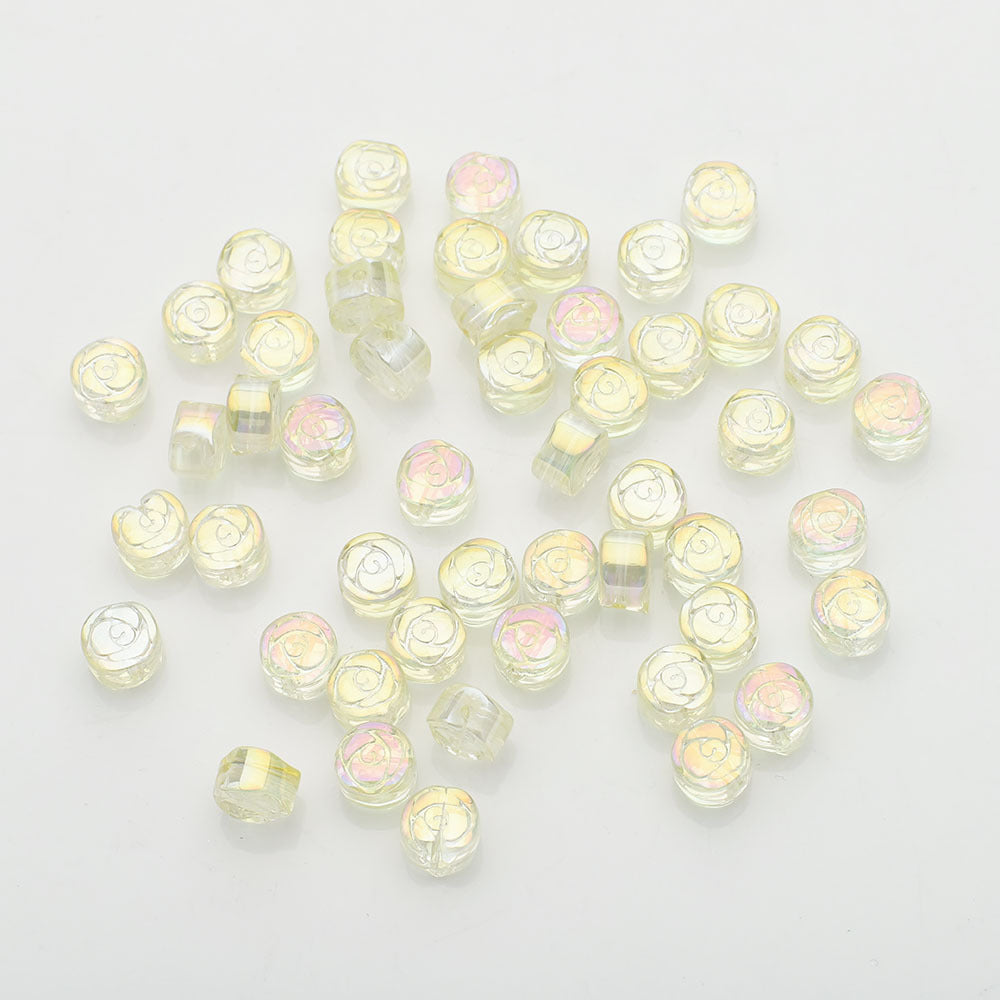 Electroplated Rose Glass Beads 6mm Small Etched Floral 50pcs 13