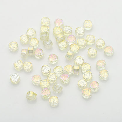 Electroplated Rose Glass Beads 6mm Small Etched Floral 50pcs 13