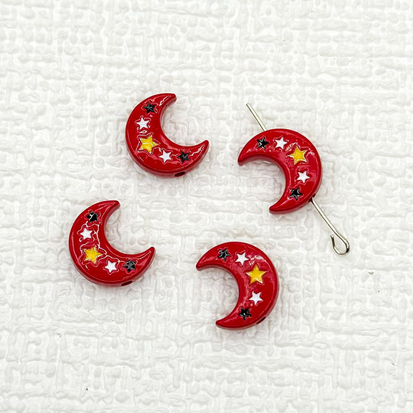 Star Moon Metal Beads 14mm Painted Glossy Celestial 10pcs 18