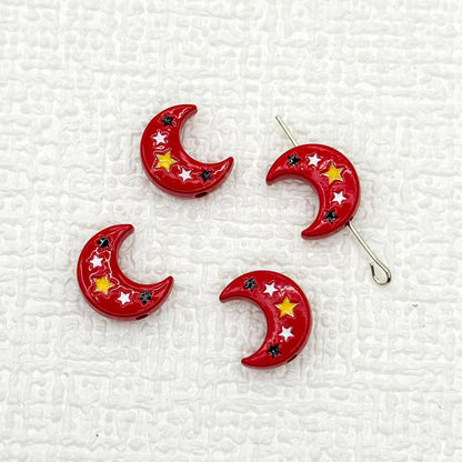 Star Moon Metal Beads 14mm Painted Glossy Celestial 10pcs 18