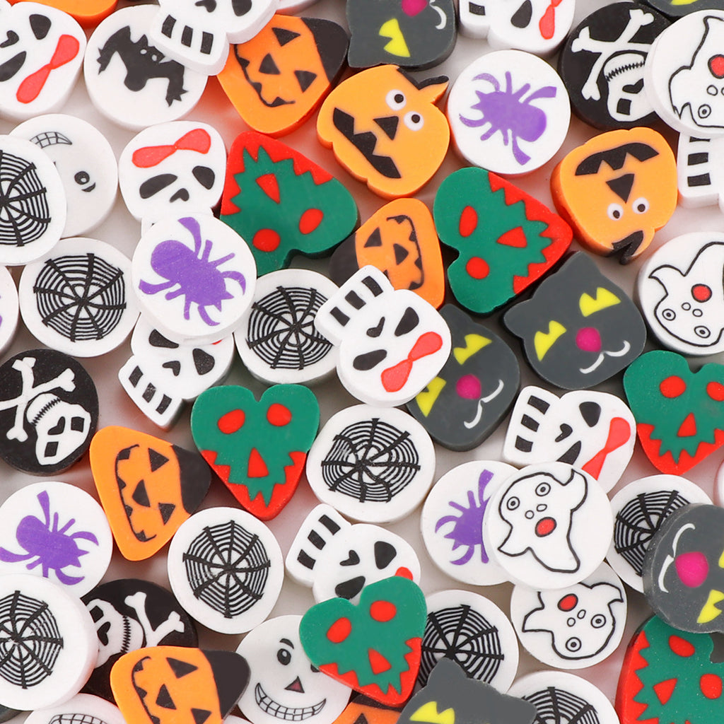 Festive Flat Clay Beads 9mm Halloween Theme Pattern 100pcs