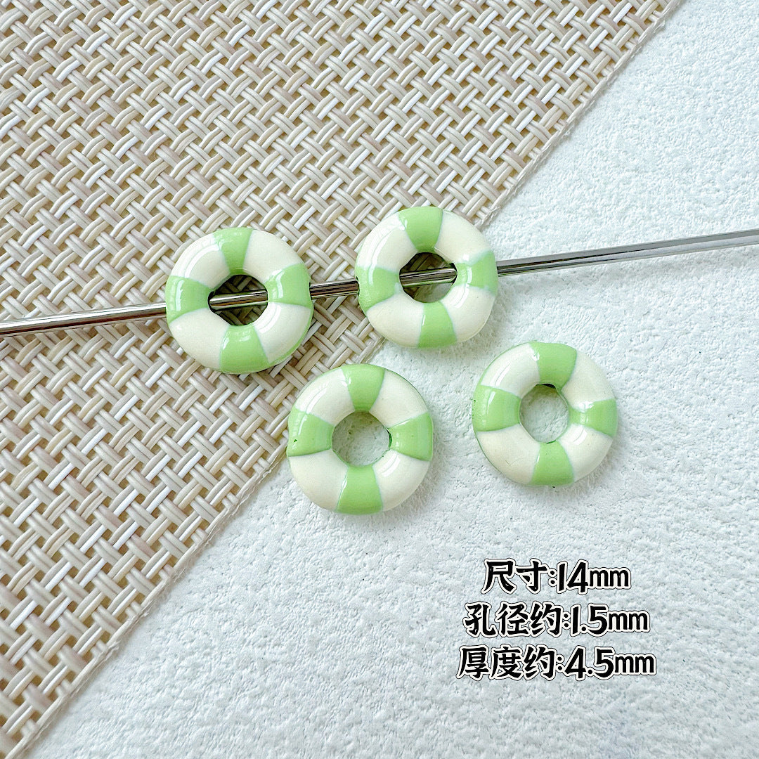 Swimming Ring Metal Beads 14mm Two-Tone Enamel Painted 10pcs 9