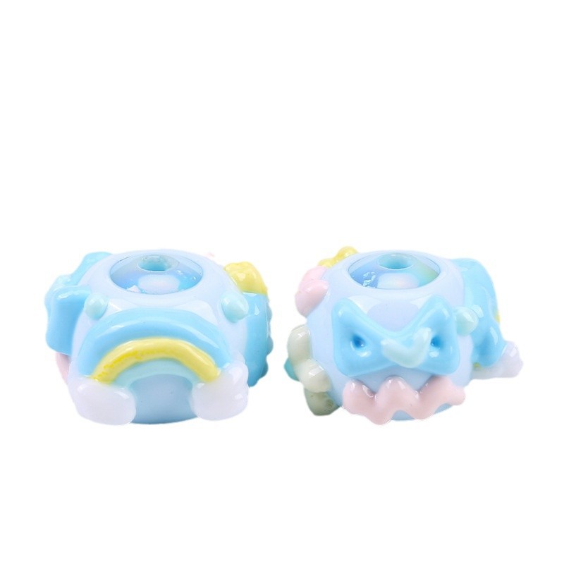 Hand Painted Acrylic Beads 16mm Blue Tone 10pcs 2