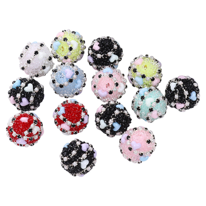 Embellished Bubblegum Beads 16mm Heart Embedded Rhinestone 10pcs 4