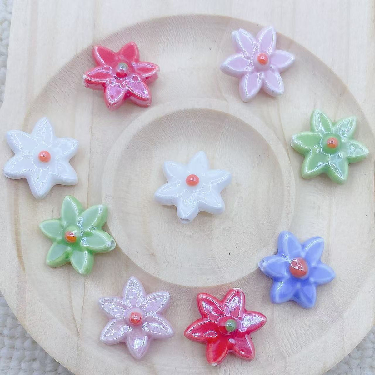 Camellia Ceramic Beads 17mm Glazed Multicolor Flower 10pcs 2