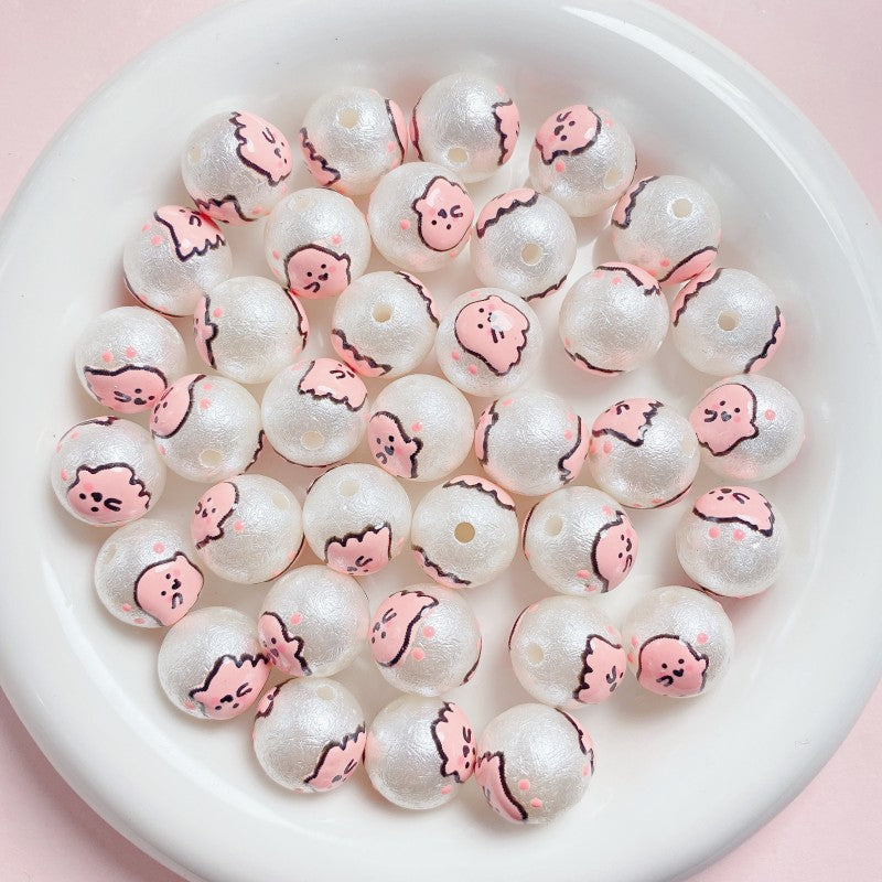 Painted Round Acrylic Beads 16mm Cartoon Hand Painted Imitation Pearl 5pcs 6