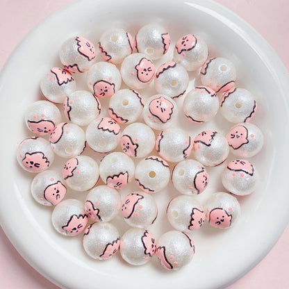 Painted Round Acrylic Beads 16mm Cartoon Hand Painted Imitation Pearl 5pcs 6