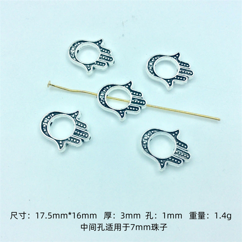 Hamsa Evil Eye Metal Beads Spiritual Silver Black Alloy 100pcs 7