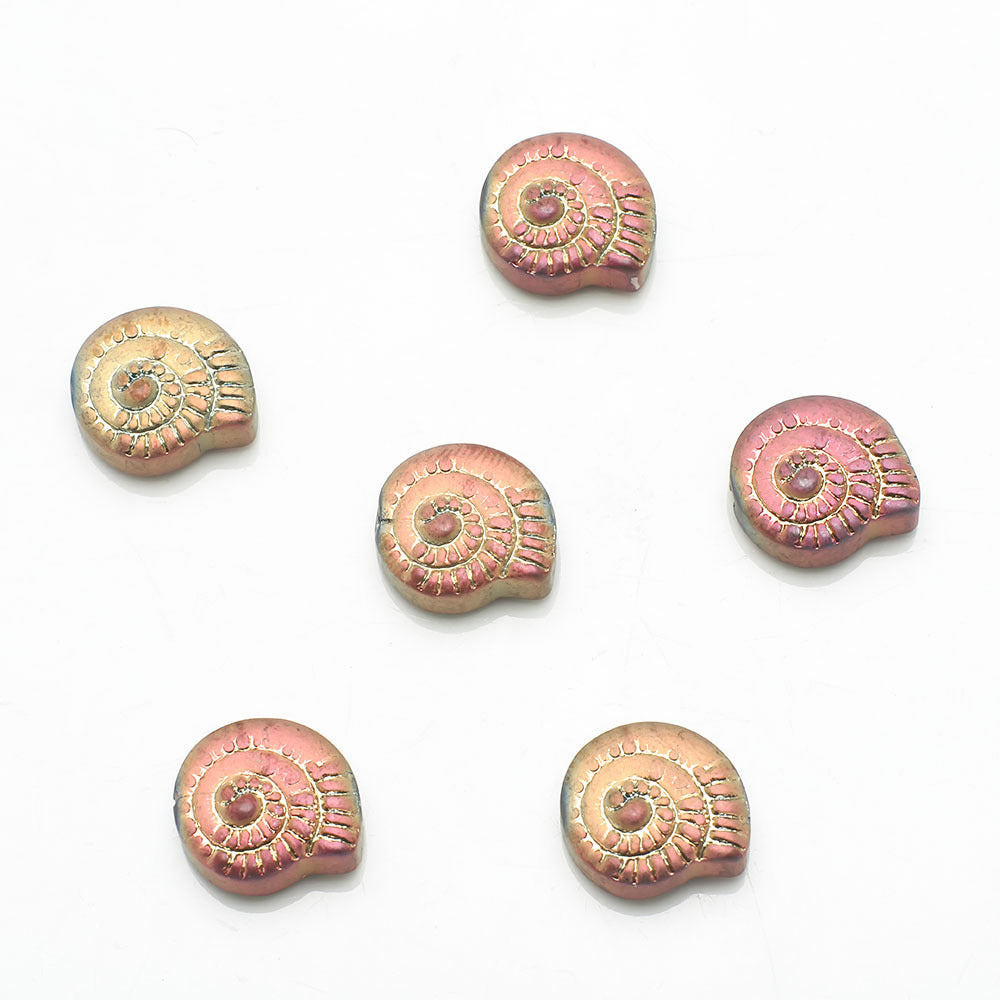 Electroplated Flat Spiral Shell Glass Beads 12mm Iridescent 30pcs 19