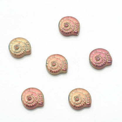 Electroplated Flat Spiral Shell Glass Beads 12mm Iridescent 30pcs 19