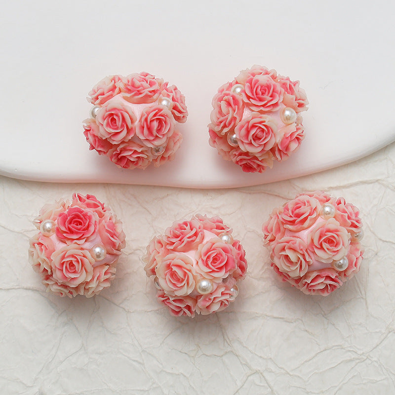 Embellished Flower Cluster Clay Beads 20mm Gradient Rose 10pcs 16