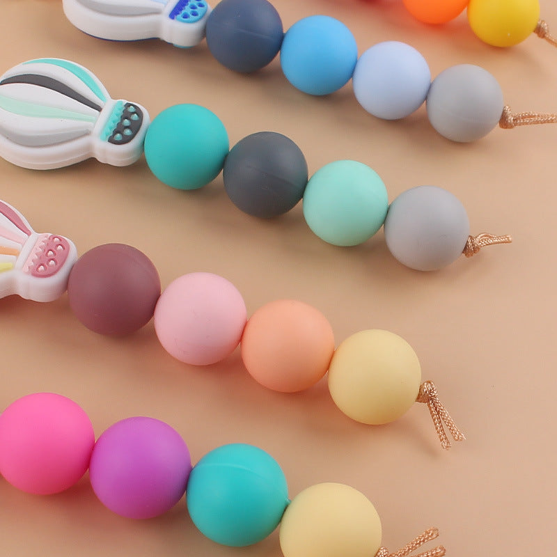 Silicone Hot Air Balloon Beaded Keychain Colorful Gradient Charm 3