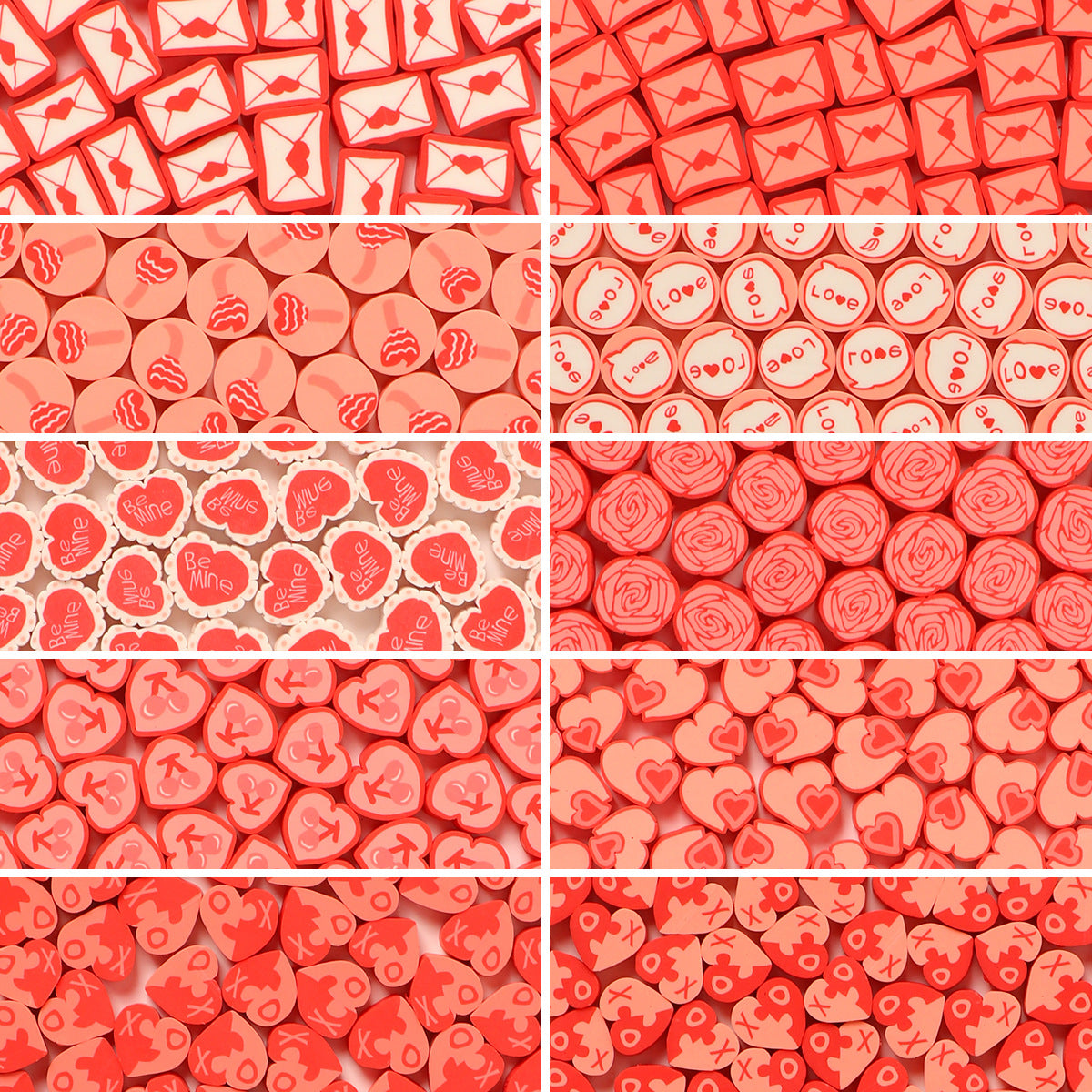 Valentine Flower Clay Beads Polymer Red Pink Mixed 100pcs