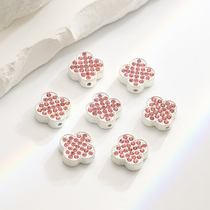 Four-Leaf Clover Rhinestone Beads 16mm Alloy Pave 10pcs 9