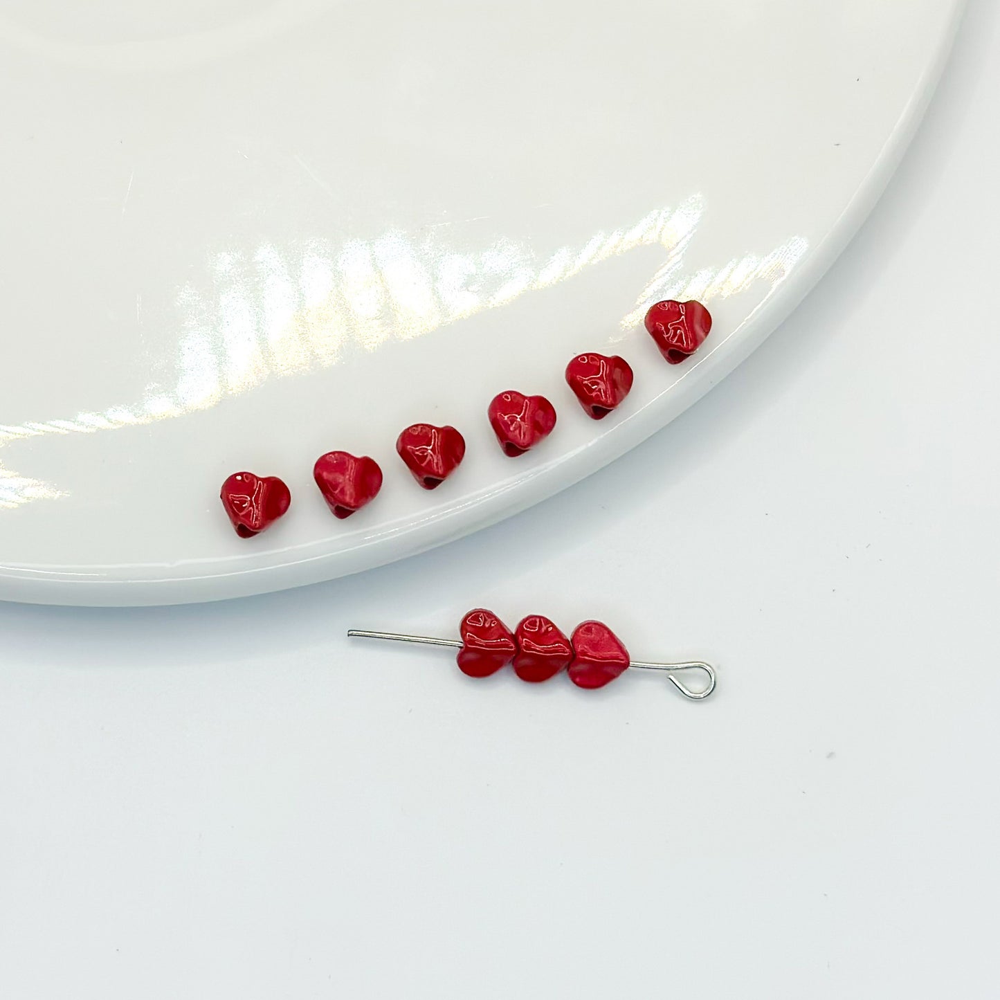 Heart Metal Beads 5mm Baking Painted Glossy Alloy 30pcs 17