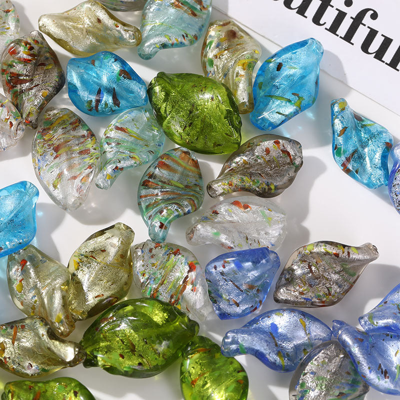 Lampwork Glass Beads Irregular Leaf 30mm Hand Painted Metallic 10pcs 4
