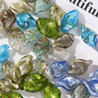 Lampwork Glass Beads Irregular Leaf 30mm Hand Painted Metallic 10pcs 4