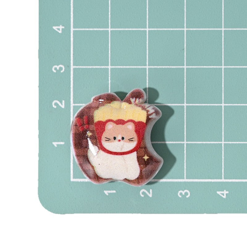 Cartoon Pattern Apple Shaped Acrylic Beads 23mm Playful Design 10pcs 5