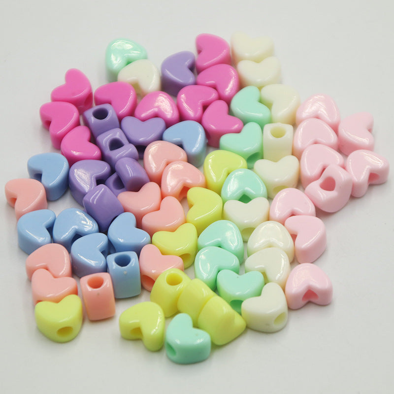 Macaron Colored Heart Acrylic Beads 12mm Large Hole Pastel 100pcs