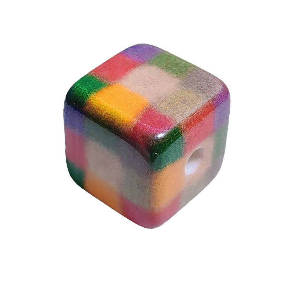 Square Acrylic Beads 15.27mm Mild Winter Color Grid Star Pattern 10pcs 6