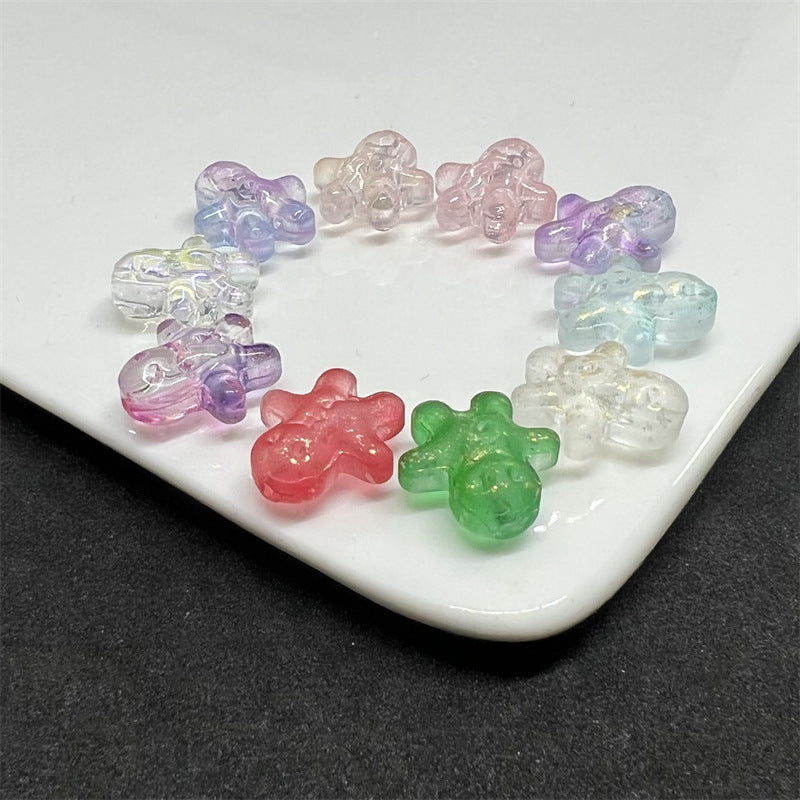 Frosted Gingerbread Man Glass Beads 14x15mm Colorful 100pcs 6