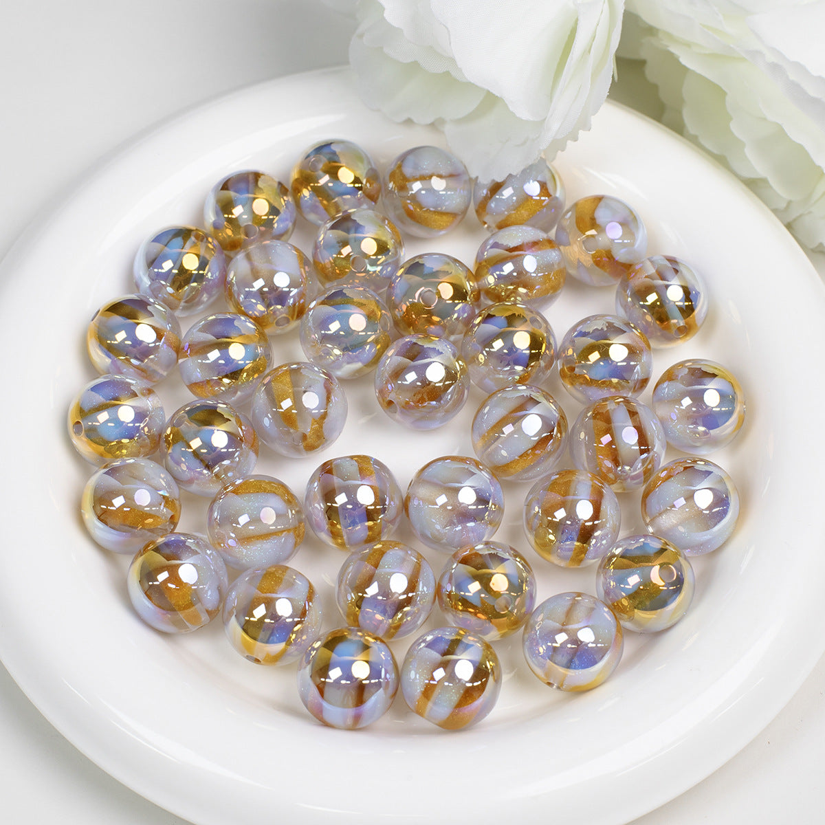 Gild Striped Resin Beads 16mm Round Multicolor 10pcs 4