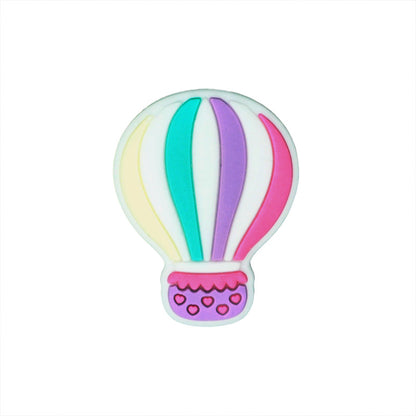 Silicone Focal Beads Hot Air Balloon Rainbow Stripes Scalloped Basket 20pcs 6