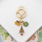 Alloy Christmas Santa Claus Snowflake Keychain Polished Gold Tone 6