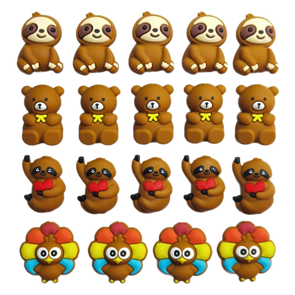 Silicone 3D Focal Beads Cartoon Animal Sloth Raised Arm Turkey Feather Fan 20pcs 2