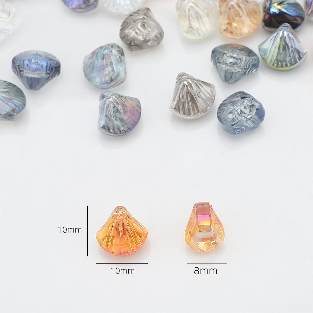 Electroplated Shell Glass Beads 10mm Glossy Ridged Surface 60pcs 4