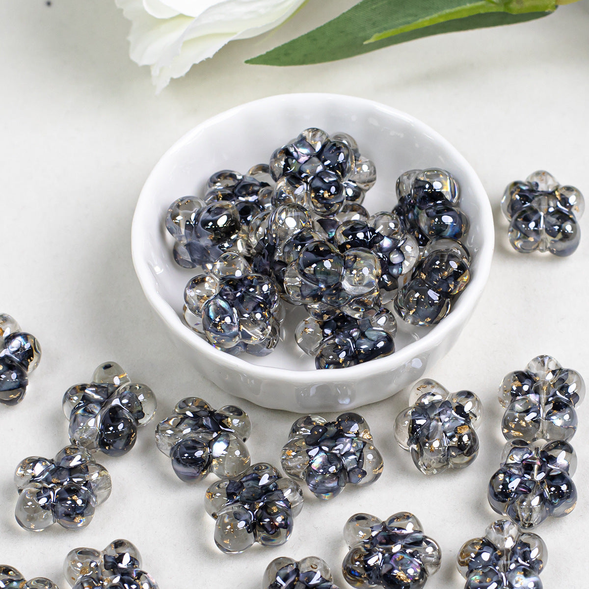 Clear Five Petal Flower Resin Beads 18mm Transparent Iridescent 5pcs 8