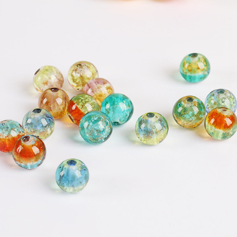 Lampwork Glass Beads Round 12mm Double Color Luminous Foil 5pcs