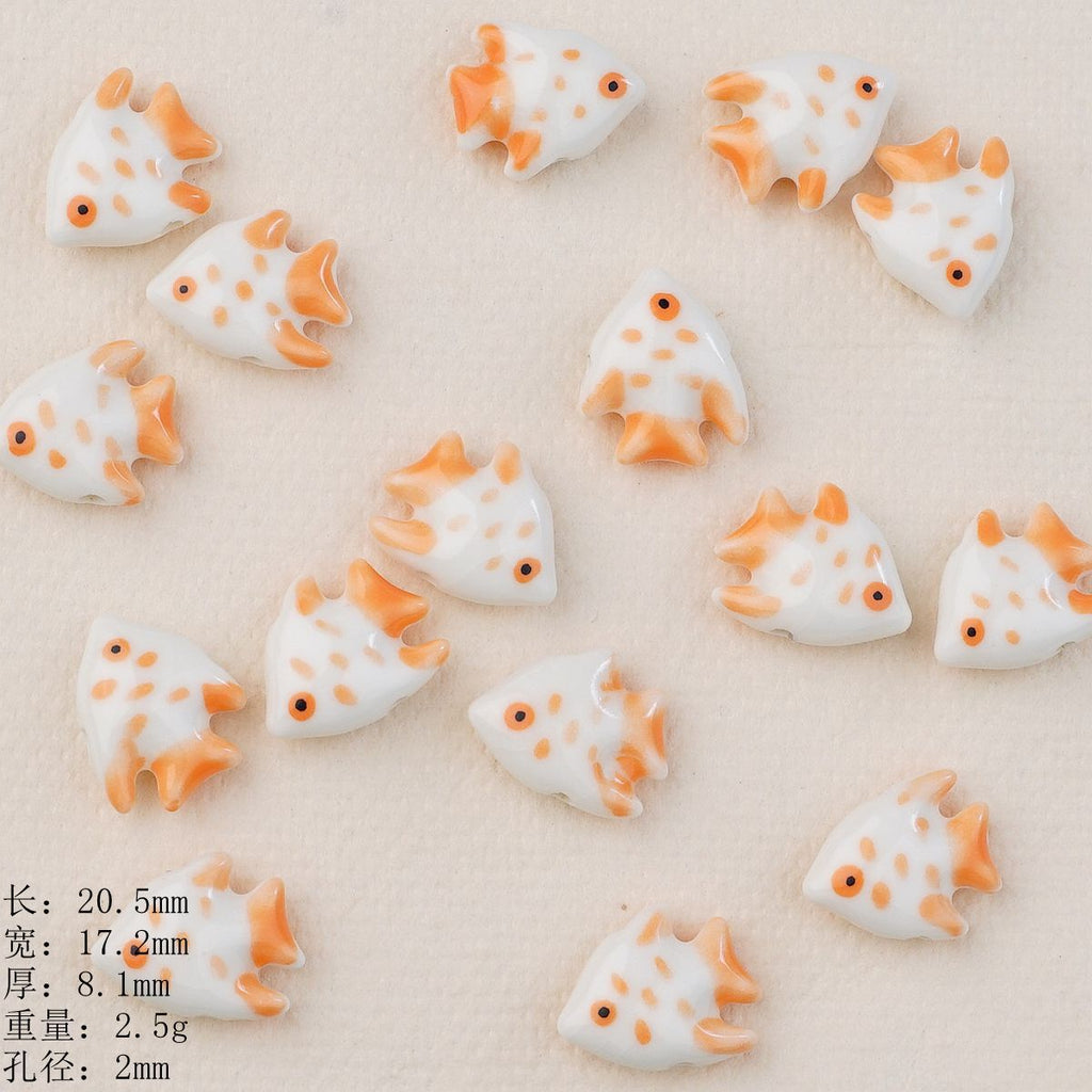 Hand Painted Fish Ceramic Beads 20mm Glossy Tropical 2pcs 3