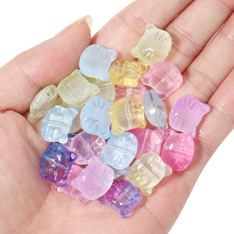 Transparent Cat Head Glass Beads 14mm Pastel Colors 30pcs 3