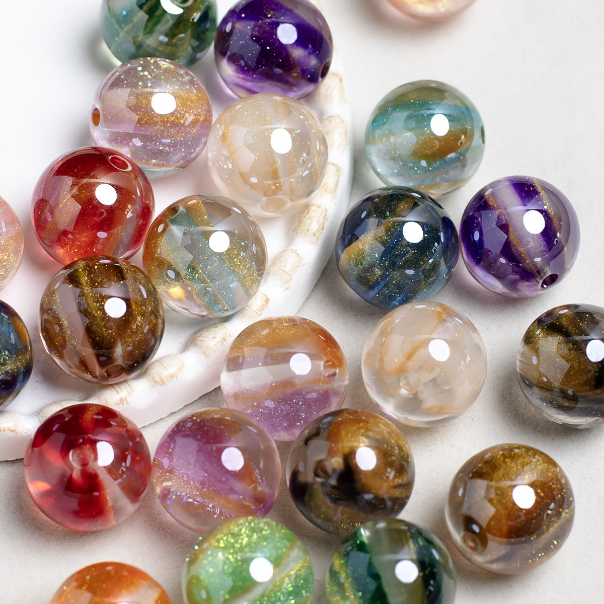 Glitter Cosmos Resin Beads 16mm Round Sparkle Mixed Colors 10pcs 6