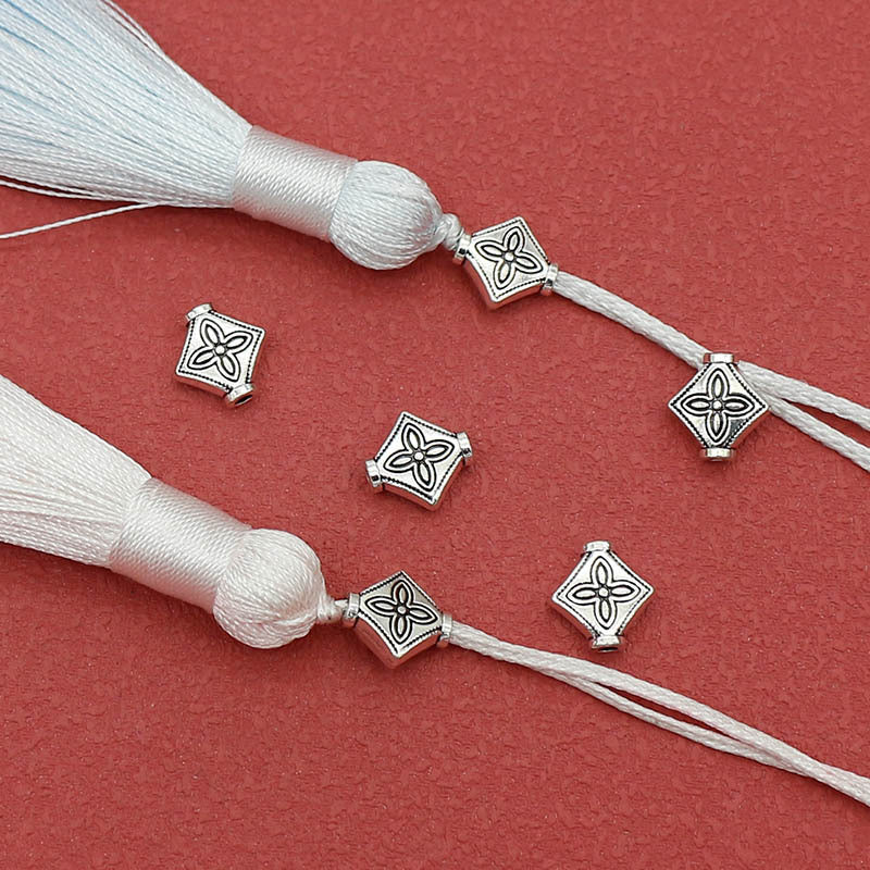 Flat Square Metal Beads 10mm Tibetan Four-Leaf Pattern 100pcs