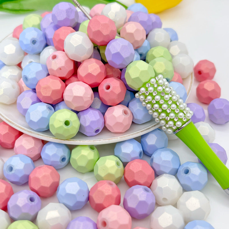 Faceted Matte Macaron Colored Acrylic Beads 16mm Soft Pastel 100pcs