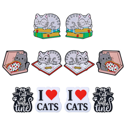 Silicone Focal Beads Cat Eating Pizza and Sleeping on Books 20pcs 2