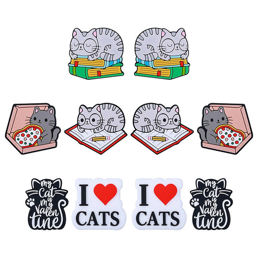 Silicone Focal Beads Cat Eating Pizza and Sleeping on Books 20pcs 2