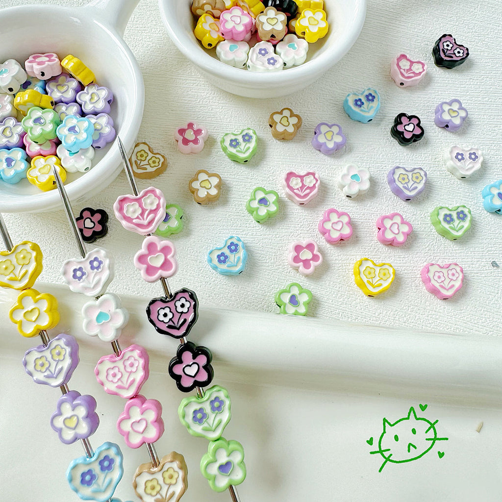 Heart and Flower Metal Beads 10mm Baking Painted Two-Color 20pcs 4