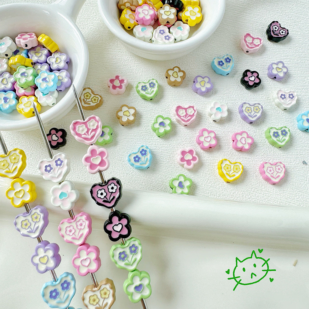 Heart and Flower Metal Beads 10mm Baking Painted Two-Color 20pcs 4