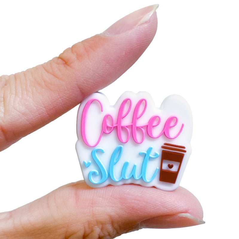 Silicone Focal Beads Coffee Coffee Slut Lettering Cup Icon 20pcs 5