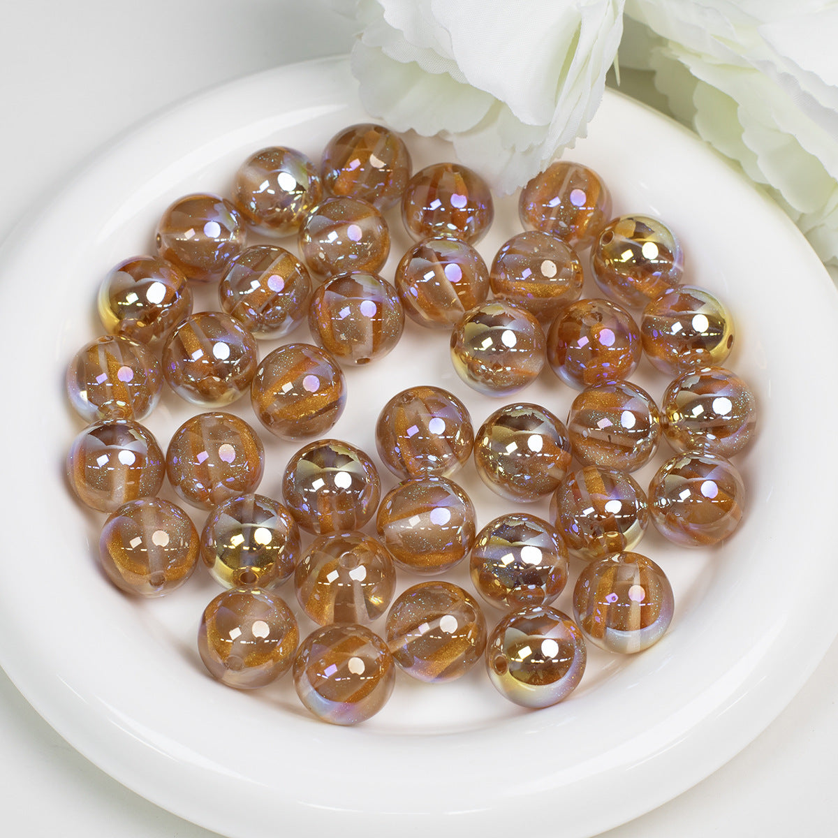 Gild Striped Resin Beads 16mm Round Multicolor 10pcs 10